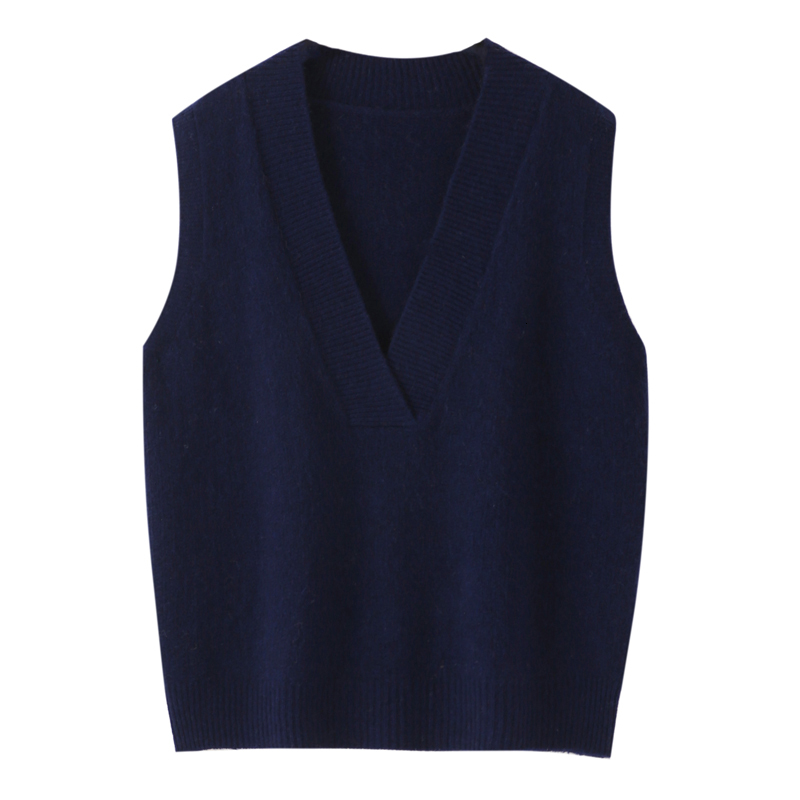 Women's V-Neck Waistcoat Autumn Winter Office Lady Simple Style Cashmere Sweater 100% Merino Wool Knit Sleeveless Pullover