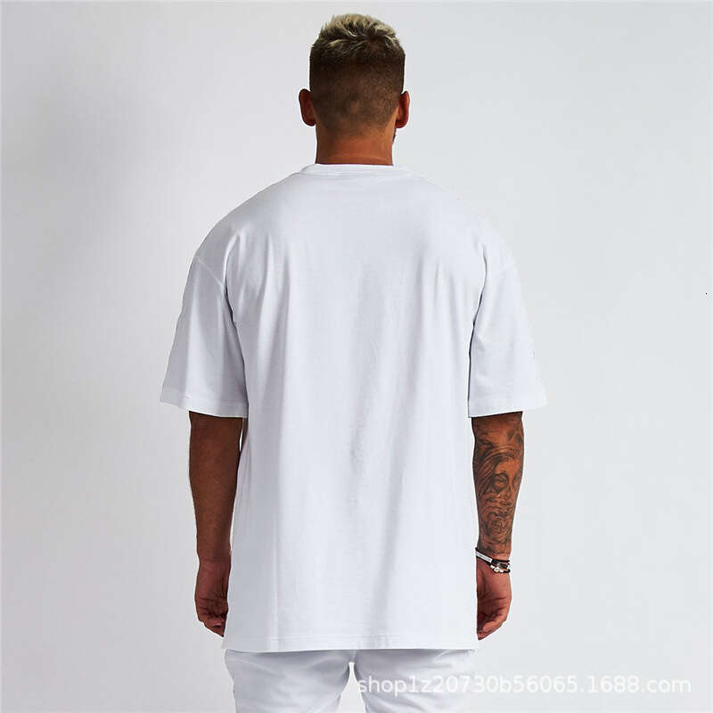 Clothing All Trendy Brand Pure Cotton Loose Shoulder Short Sleeved Men's T-Shirt