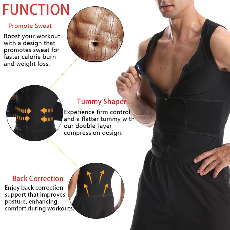 Mens Body Shaper Sauna Vest Double Belt Sweat Shirt Waist Trainer Corset Top Abdomen Slimming Shapewear Fat Burn Fitness Suits 241121