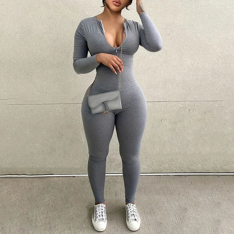 Sexy Sports Jumpsuit Autumn Solid Long Sleeve Bodycon Fashion Rompers Streetwear Casual Skinny Fitness Overall Female 241120