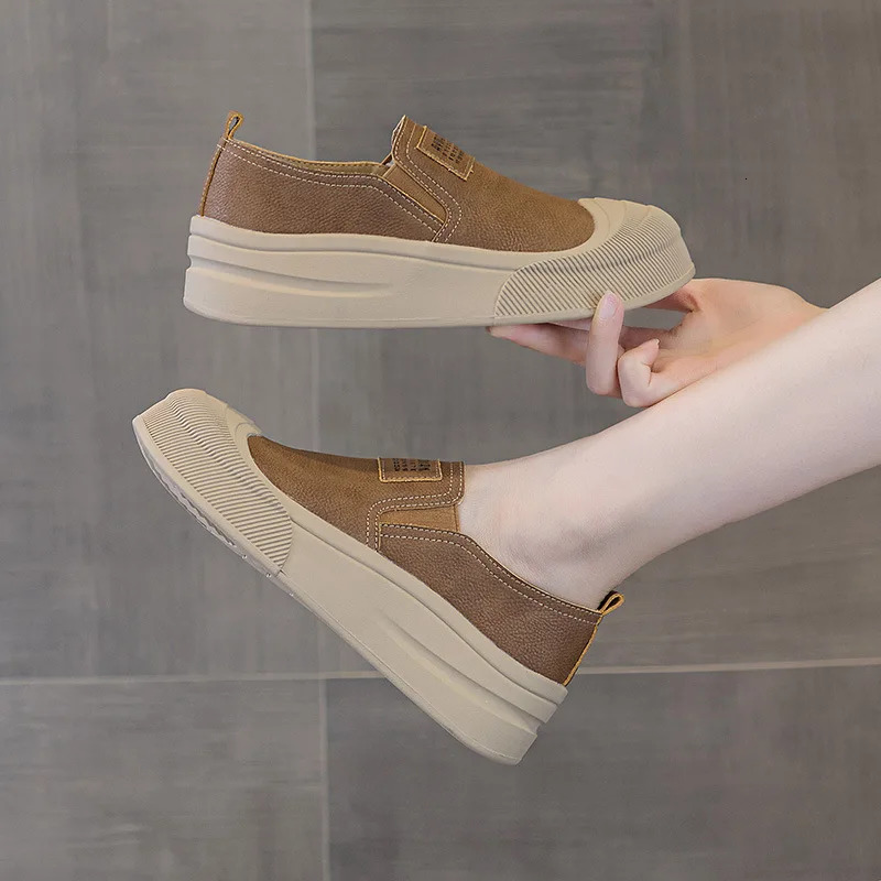 Koznoy 4cm Genuine Leather y Sneaker Comfy Loafer Slip on Fashion Platform Wedge Spring Women Big Size Autumn Flats 241126
