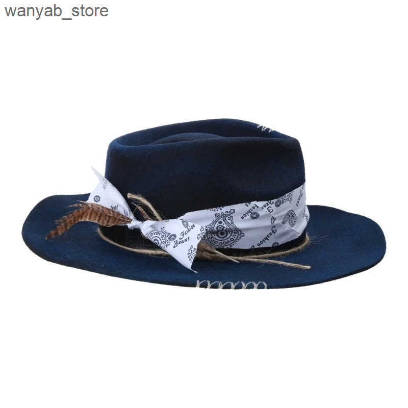 Wide Brim Hats Bucket Hats Vintage Ethnic Wool Wide Brim Hat with Distressed Look Fashion Forward and Versatile for Adults L240910