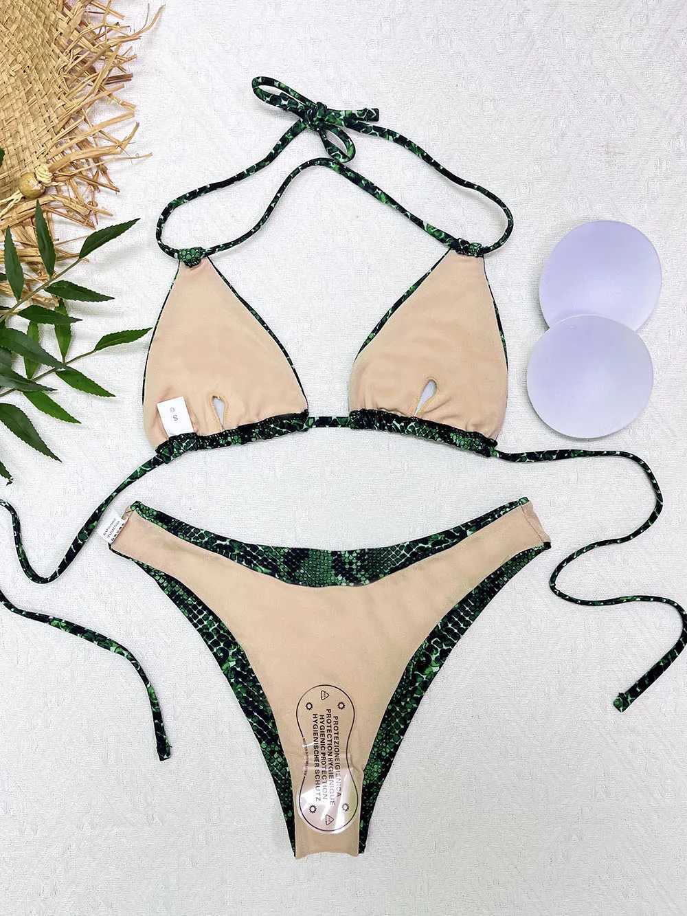 Women's Swimwear Womens clothing sexy snake swimsuit womens bikini swimsuit Brazilian suit bikini pad printed push up grn red H241130