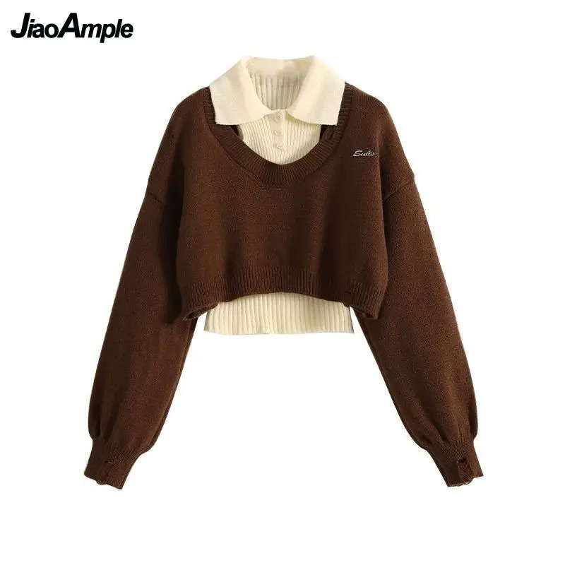 Women Autumn Winter Vintage Knit SweaterVestDenim Midi Skirt 3piece Suit 2024 Korean Elegant Pullover Dress Matching Set 241129