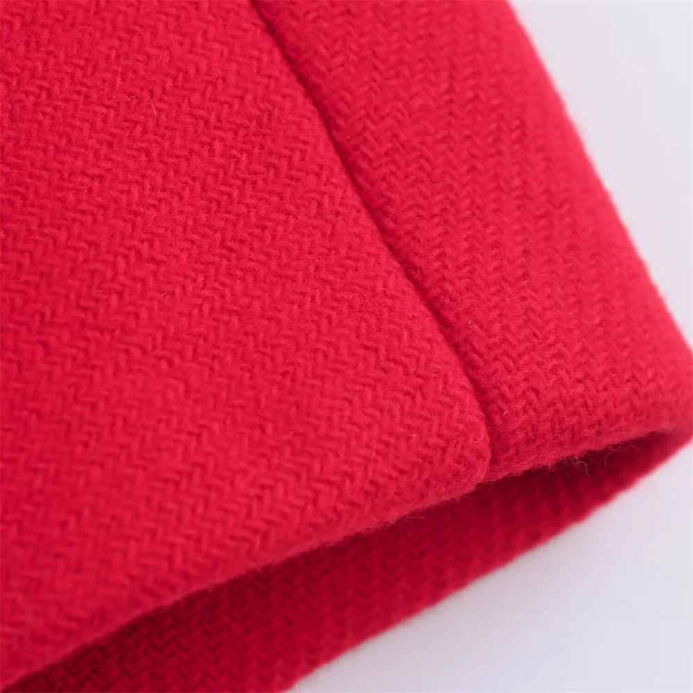 PB ZA red loose coat jacket with lapel pockets and button decoration for autumn winter womens half skirt 241129