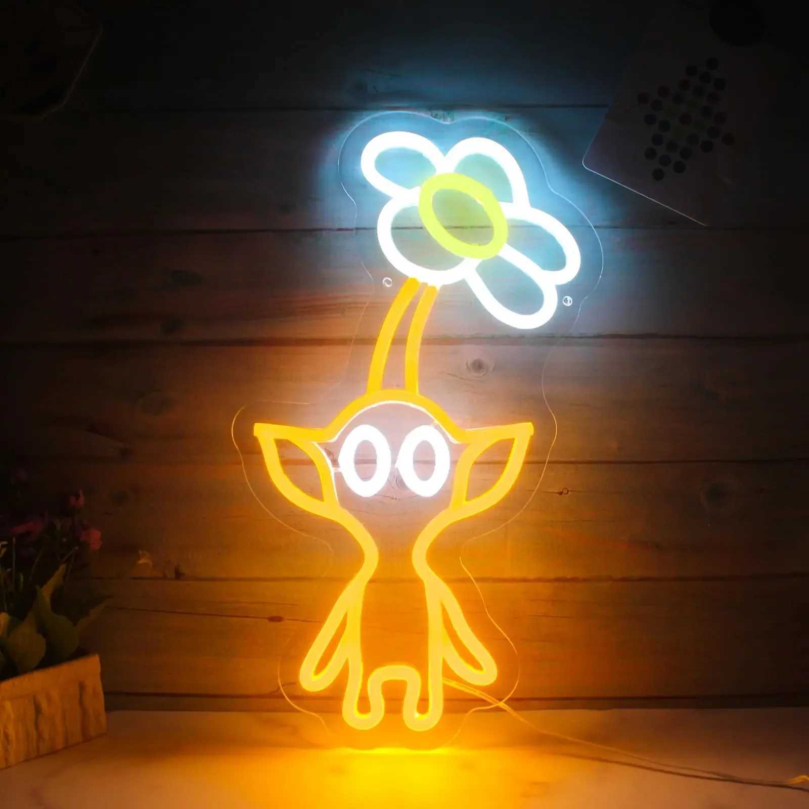 LED Neon Sign for Room Decor Neon Anime Sign Yellow Pikmin Neon Light LED Sign for Gaming Room Birthday Gift USB Z241130
