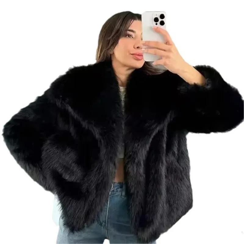 Womens 2024 Winter Fashion Fluffy Fur Coat High Street Large Collar 241121Z