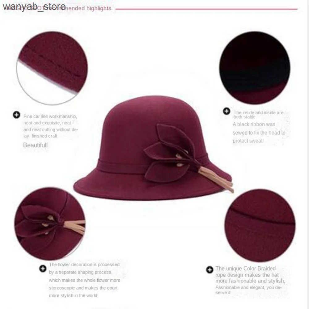 Wide Brim Hats Bucket Hats Brim Bowler Girl Fedora Hats Elegant Church Bowler Cloche Hats Autumn Winter Warm Hat Felt Bucket Cap Women Vintage Retro H