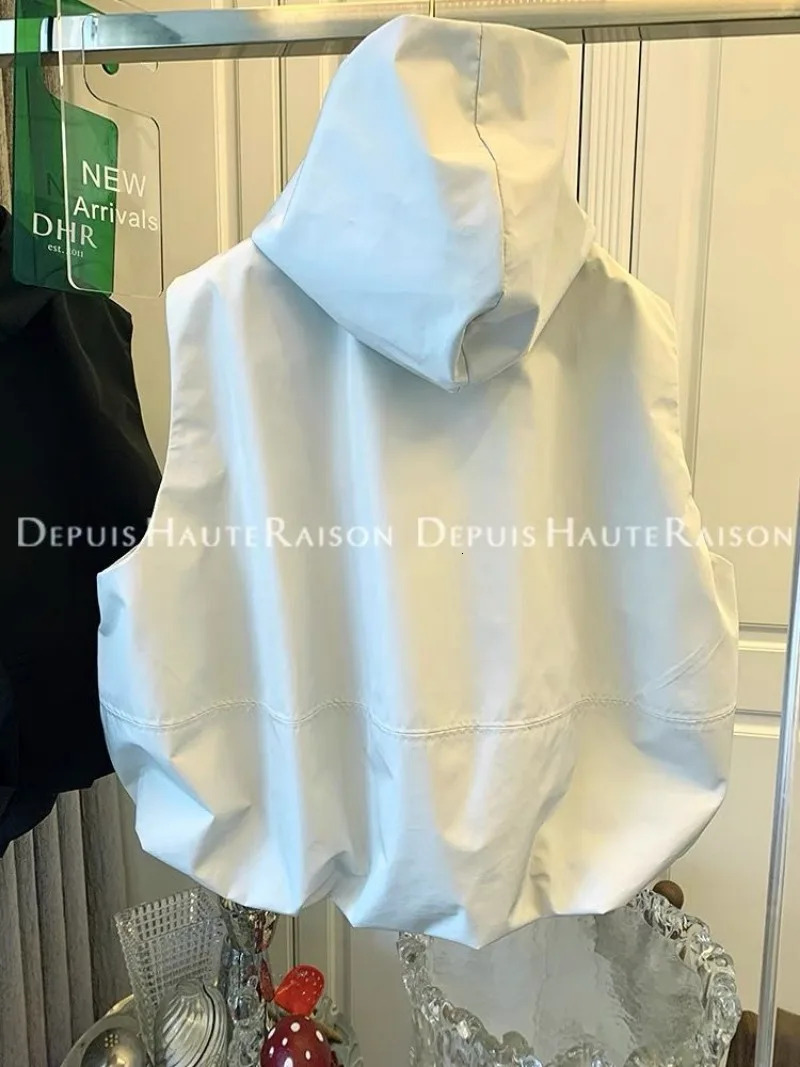 Crop Trench Tops Casual Black Waistcoat Chalecos Para Mujer Loose Vest For Women Single Breasted Sleeveless Hooded Jacket