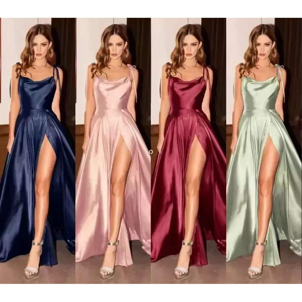 Thigh Babynice Split High Sexy Evening Dresses A Line Spaghetti Straps Backless Satin Long Prom Party Ocn Gowns Bridesmaids Wears Cps