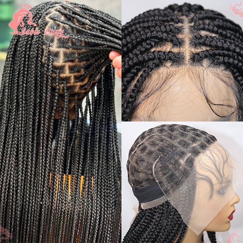 36" Synthetic Knotless Box Braided For Women Cornrow Wigs Full Lace Braids Wig Black Braiding Hair