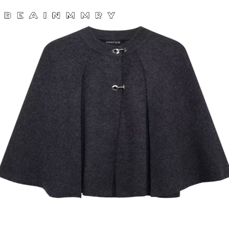 Fashion Long Sleeve Oversized Pleated Jacket Elegant Grey Metal Splicing Knit Cape Coats For Women Lady Chic Streetwear 241126