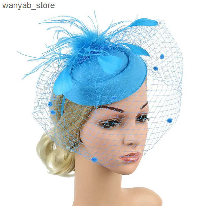 Wide Brim Hats Bucket Hats Handmade Large Women Feather Floral Hair Fascinator Hat Headband Accessories New Fedoras L240910