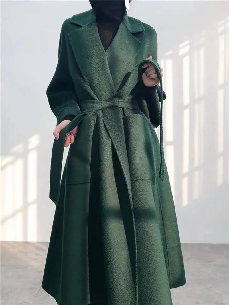 2024 Winter Jacket Women Water Wave Pattern Cashmere Coat Long Highend Doublesided Wool Blends Outerwear Streetwear 241121