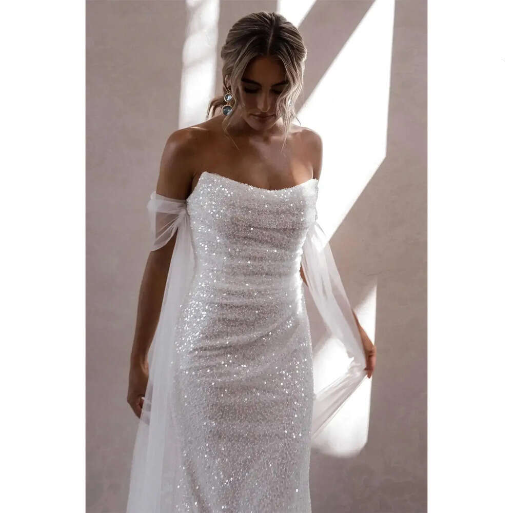 Designed Wedding Simple Sequined Mermaid Dresses Elegant Strapless Backless Sheath Long Summer Beach Garden Bridal Gowns Plus Size Bc 6660306