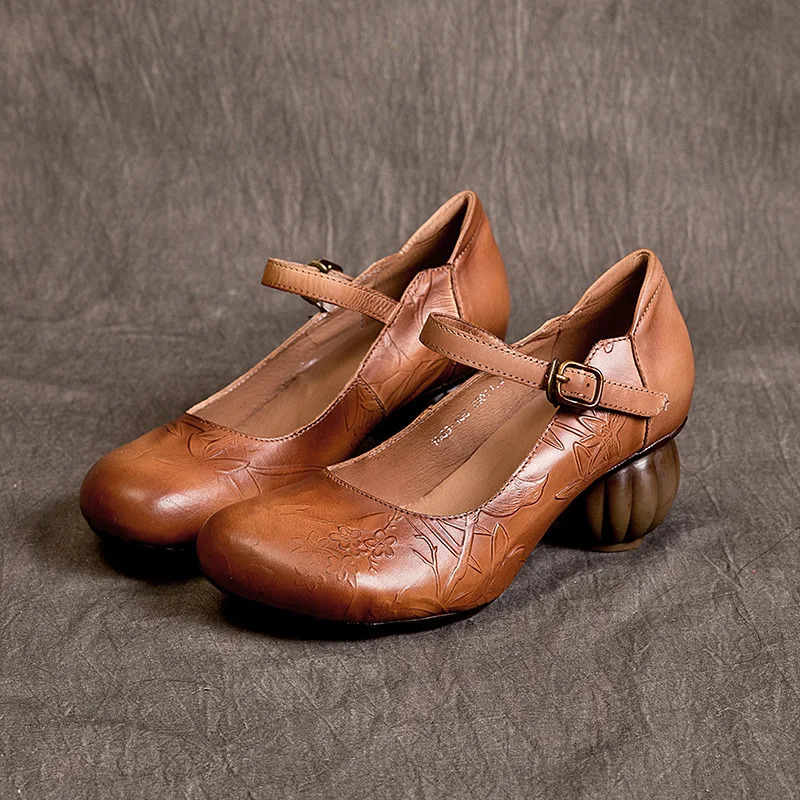 Retro Nostalgic Style Cowhide Womens Shoes All Genuine Leather Pumps 241126