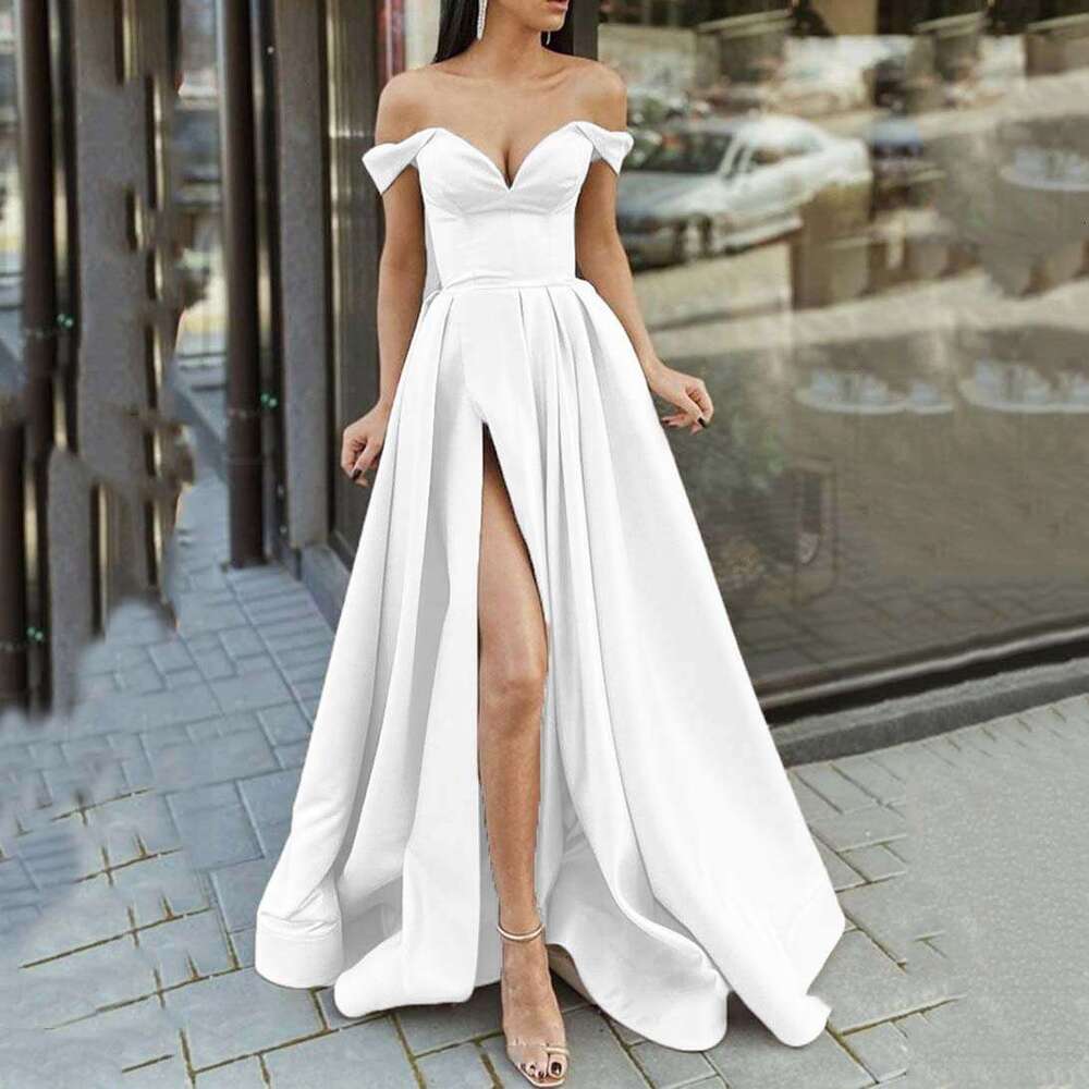 Spring European and American Women's Multi Color strapless V-neck backless Large Swing Dress with Split Sleeveless Skirt 2024 New Style Elegant C