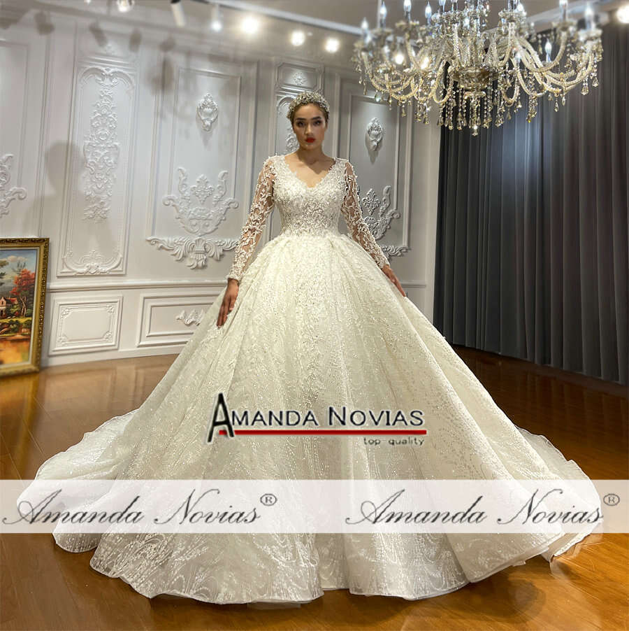 Custom V-Neck Princess Ball Gown Wedding Dress