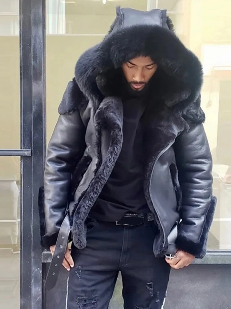 Leather Fleece Thicken Fur Coat Fashion Male Pu Zipper Short Jacket 2024 Winter Men Warm Pilot 241120