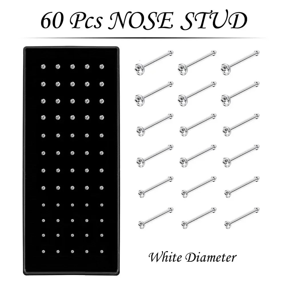 Fashion Crystal Stainless Steel Nose Stud Piercing for Women Hypoallergenic 18mm Ring StraightLScrew Shaped Body Jewerly 241125