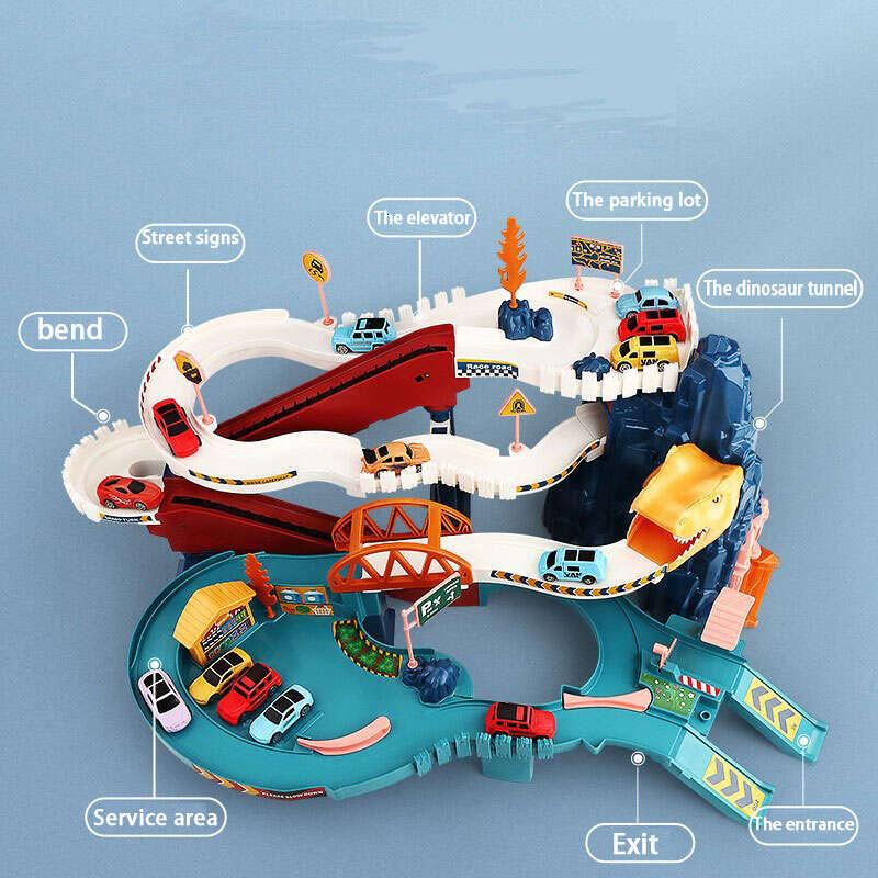 Ramp Track Dinosaur Climbing Hills Railcar Colorful Vehicles Construction Play Set with Mini Racer Cars Children's Toys