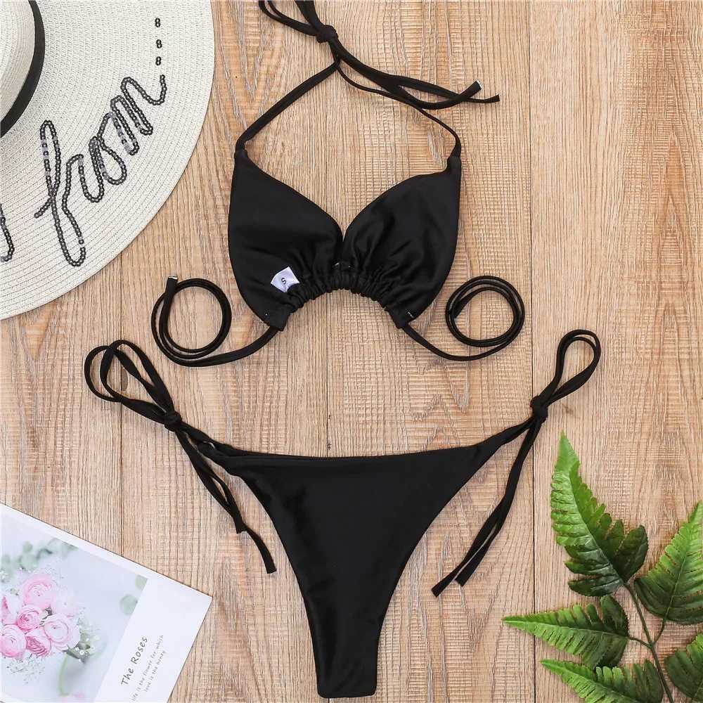 Women's Swimwear Diamond bikini black micro stripe swimsuit womens backless Y2K punk beach swimsuit vacation set Tangas Mujer H241130
