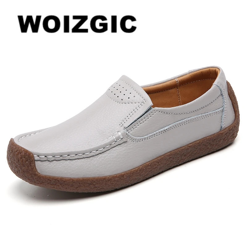 WOIZGIC Women Female Ladies Mother Genuine Leather Shoes Flats Loafers Slip On Moccasins Vulcanized Plus Size 42 41 241126