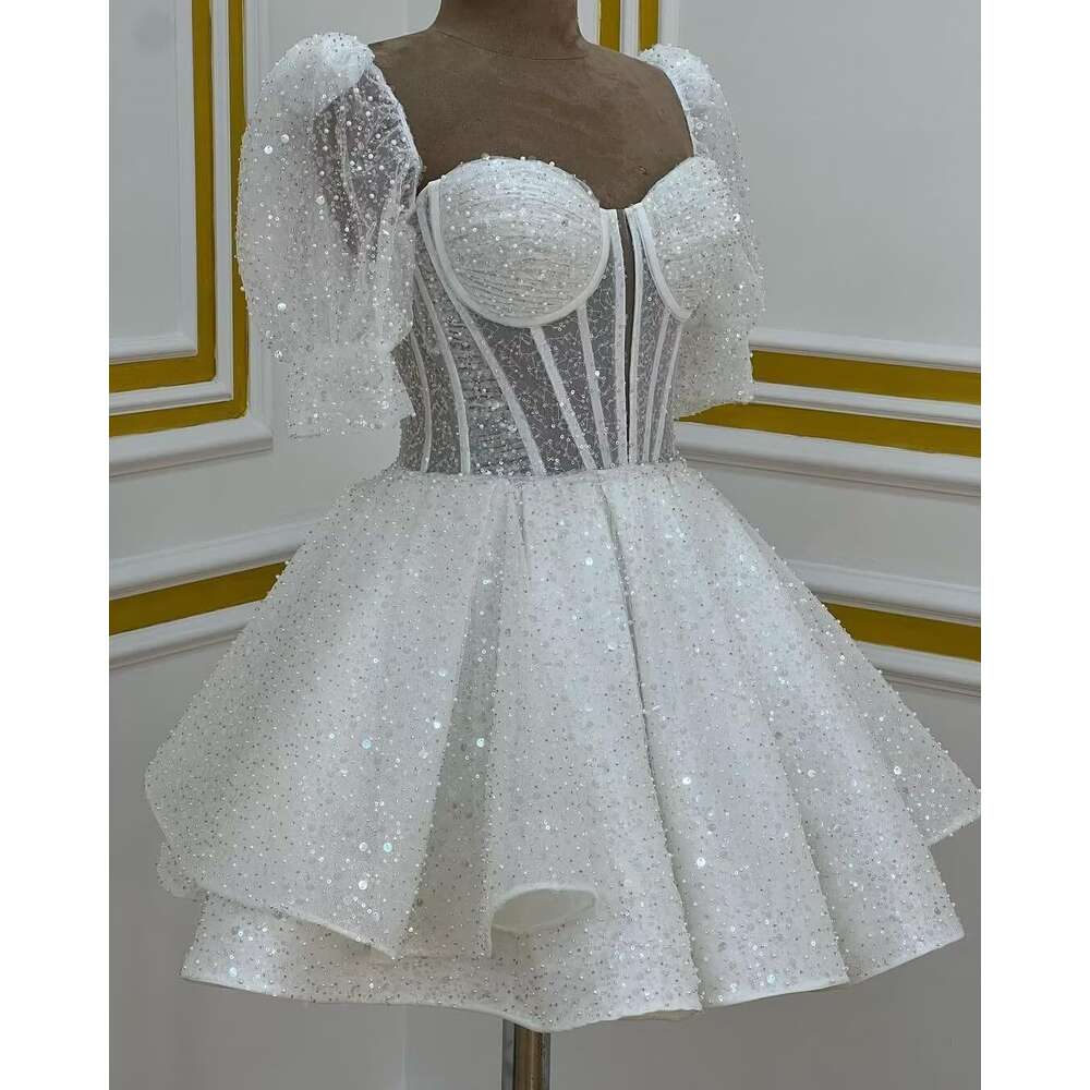 Sweetheart Sparkly Short Prom Dress Layered A Line Homecoming Detachable Sleeves Mini tail Dresses prom AMZ es MZ