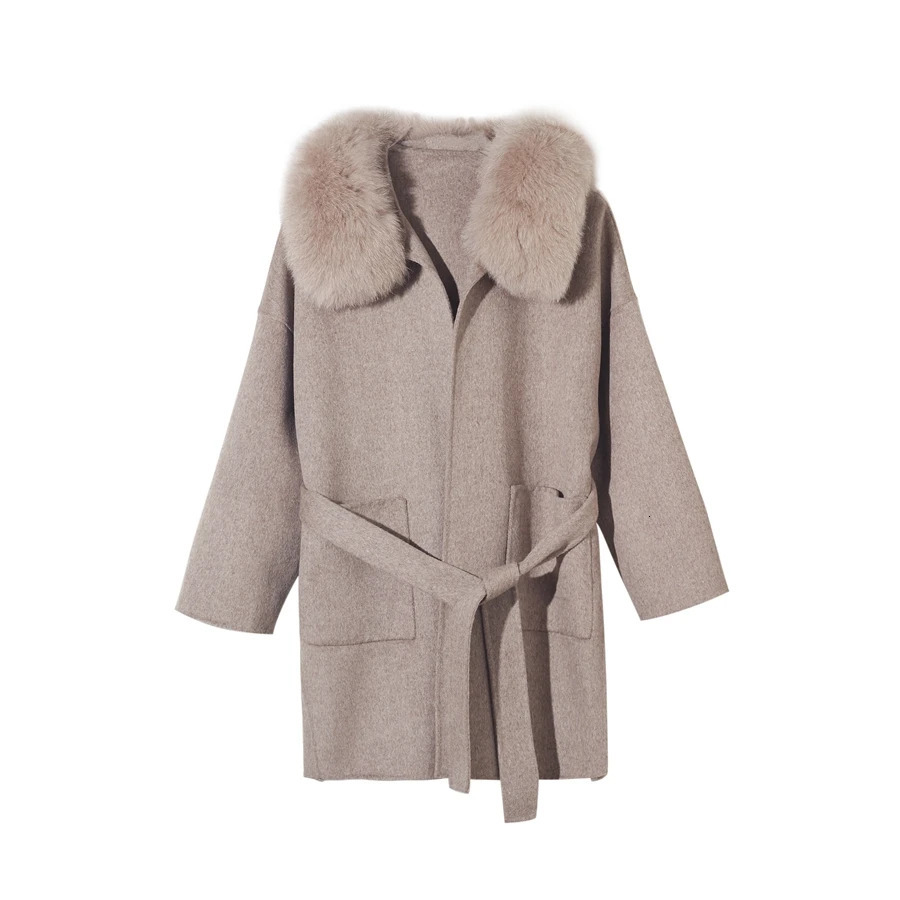 2023 Arrival High Quality Cashmere Women Jacket Real Fur Collar Fashion Model Wool Coat 241121