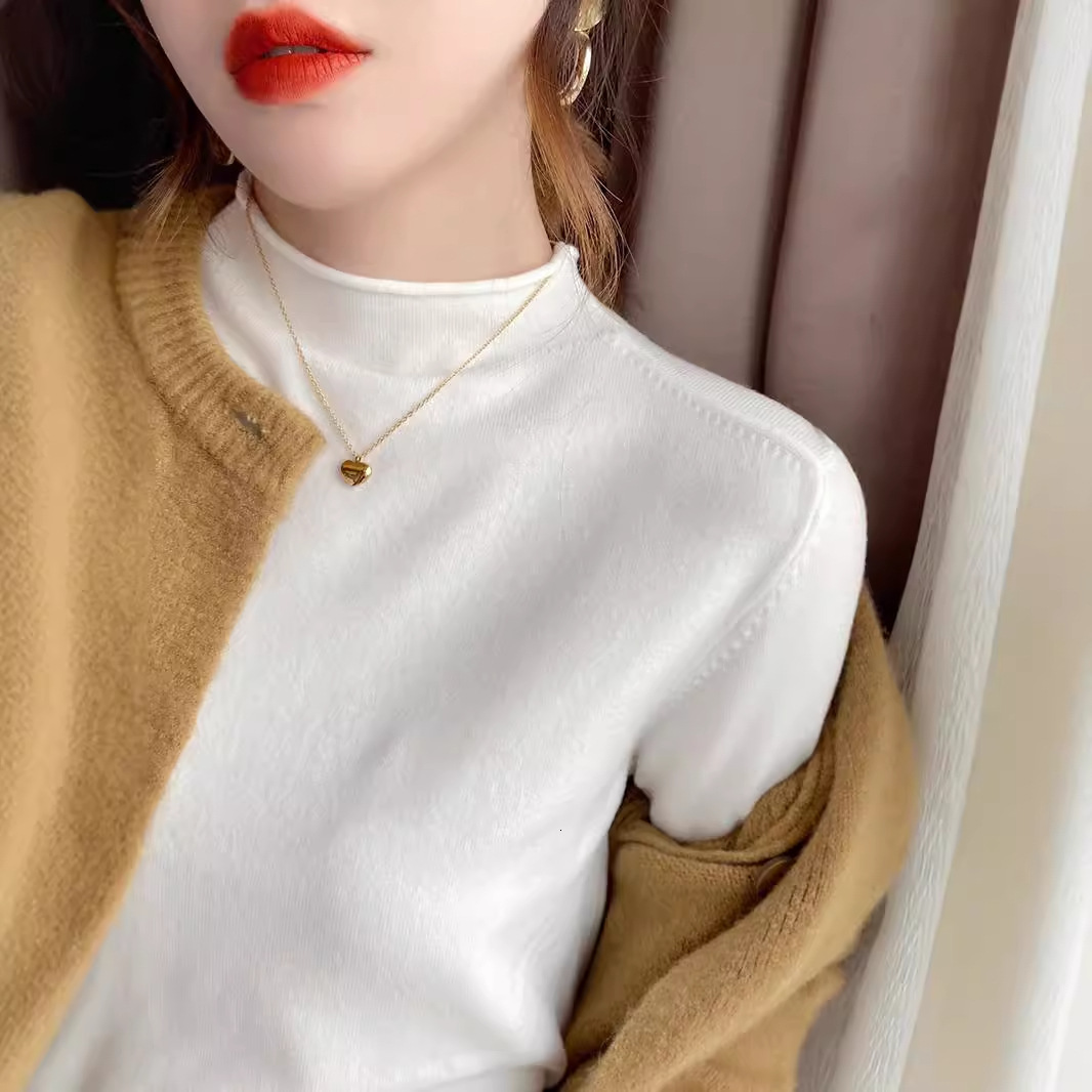 New Inner Bottom Women's Winter Knitted Top Cashmere Semi Designer High Collar Sweater Warm Hoodie