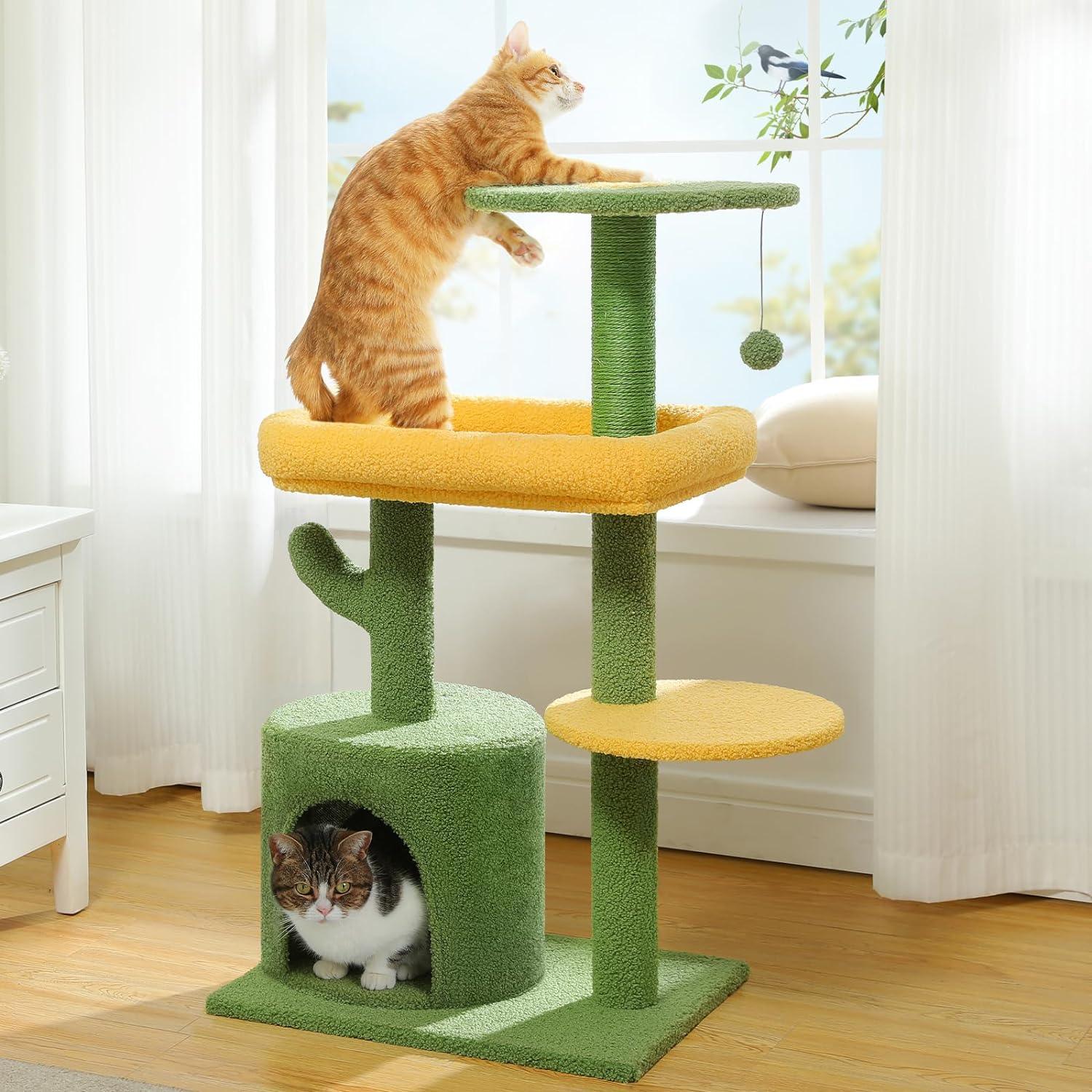 Made4Pets Cat Tree, 35.7"Multi-Level Indoor Cat Tree With Perch & Ball & Scratching Posts Cozy Condo, Green, 3-7days delivery