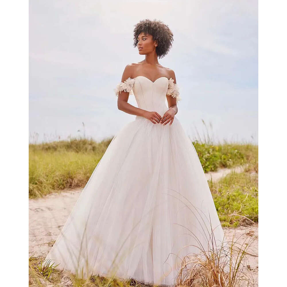 Stain Classic Off A Shoulder Line Wedding Dress Plus Size Backless Bridal Gown Sweetheart Tulle Chiffon Vestidos De Novia