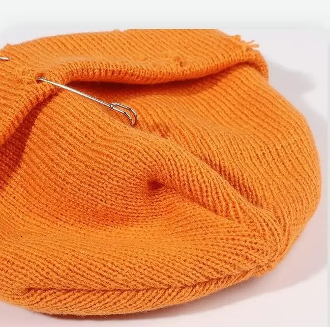 Oohmy Women Girls Y2k Gothic Beanie Winter Knit Hats Trendy Metal Rings Pin Hip Hop Streetwear Harajuku Skull Cap 241125