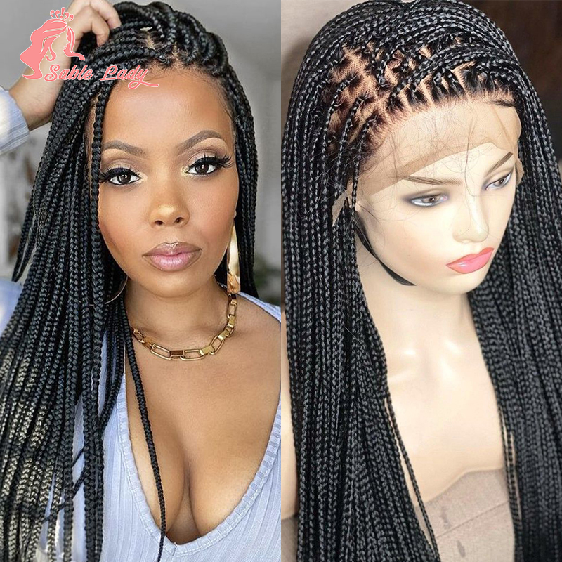 36" Synthetic Knotless Box Braided For Women Cornrow Wigs Full Lace Braids Wig Black Braiding Hair