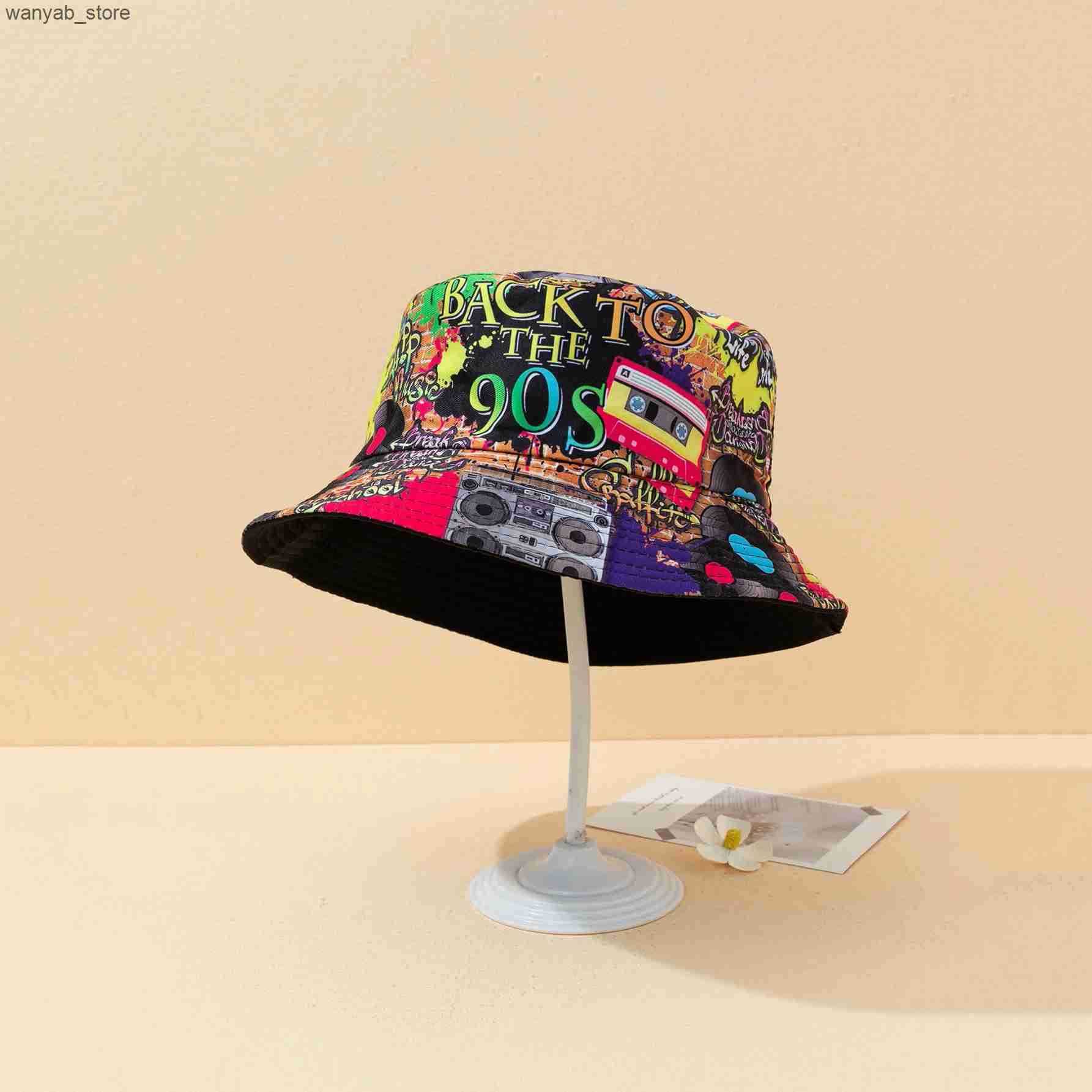 Wide Brim Hats Bucket Hats Classic retro nostalgia 90S double-sided fisherman hat fashion basin hat outdoor riding fishing visor L240910