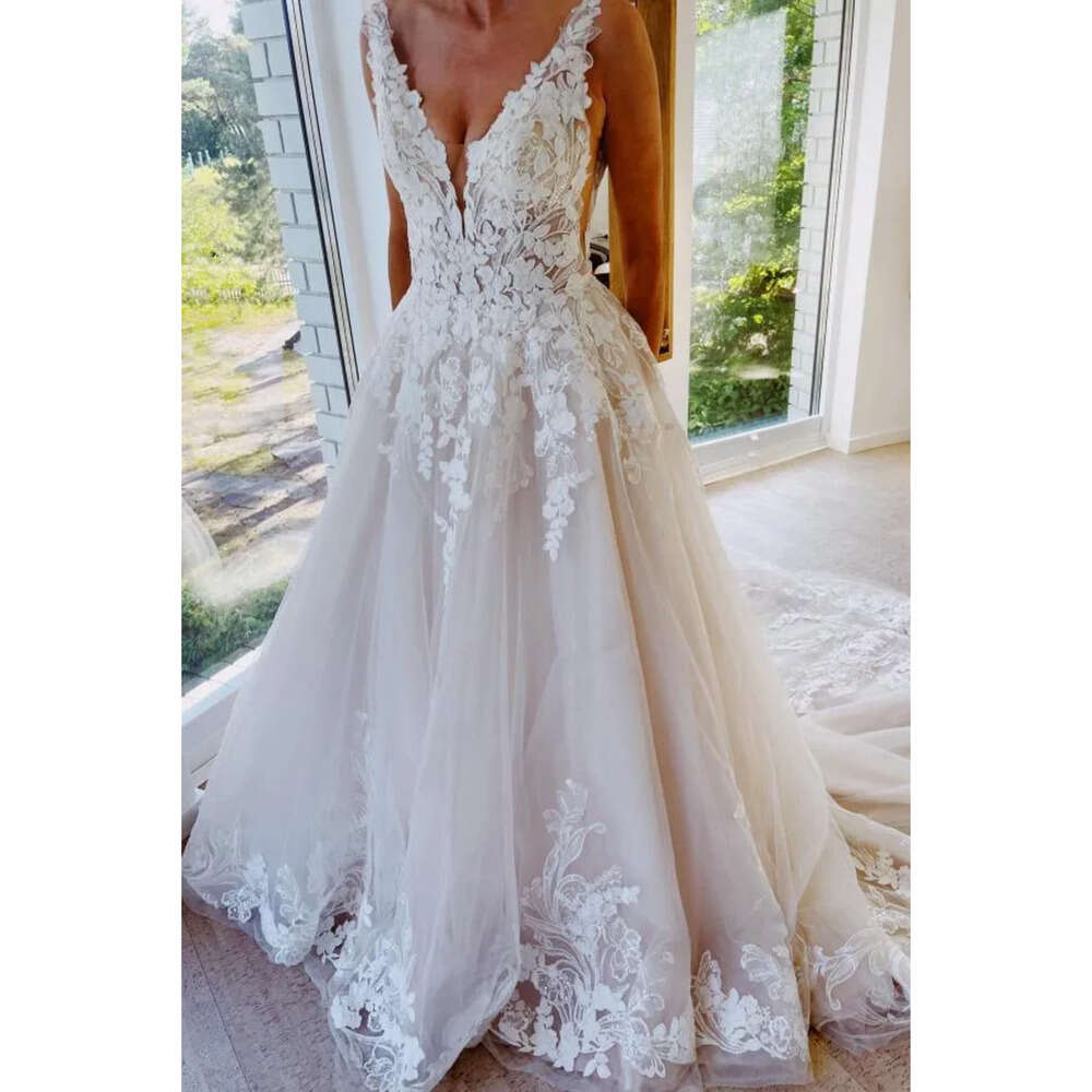 Wedding Summer Bohemian Lace Tulle Dresses A E V Neck Appliques Bridal Gowns Plus Size Robes De Mariage Bc Ppliques 6660306
