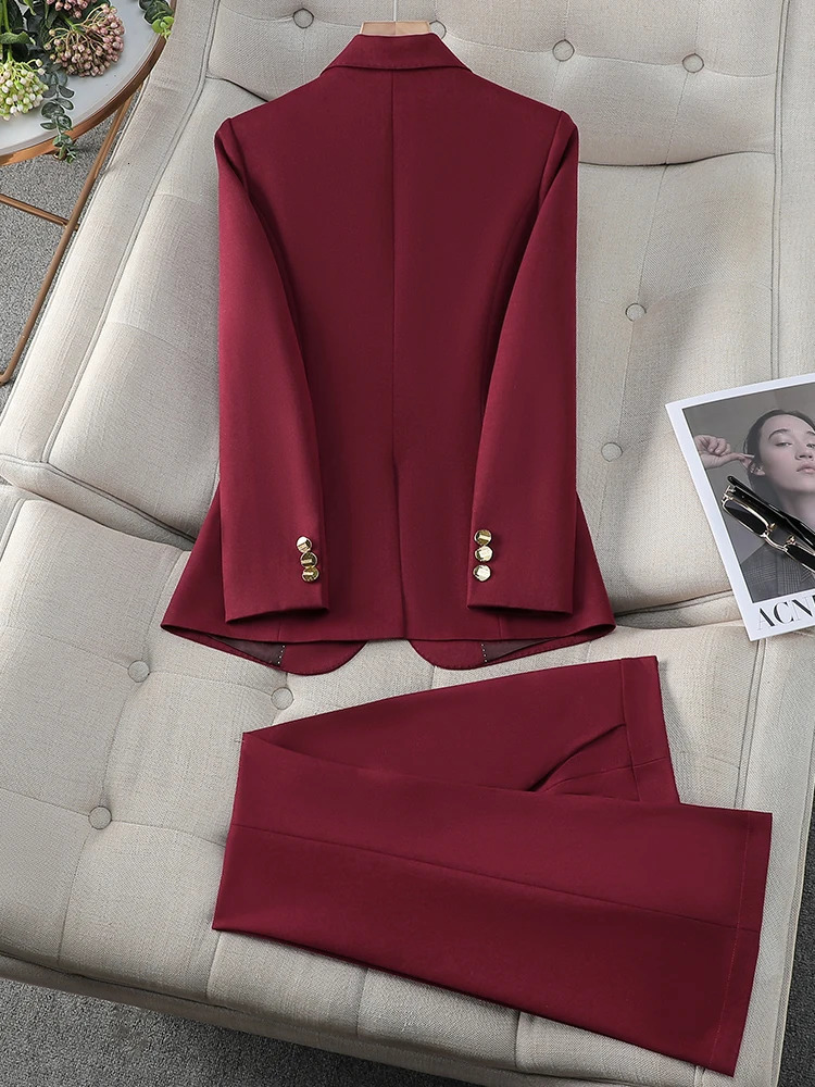 Ladies' 2-Piece Business Suit: Elegant Solid Jacket And Trouser Set In Blue, Red, Black, Or White B1