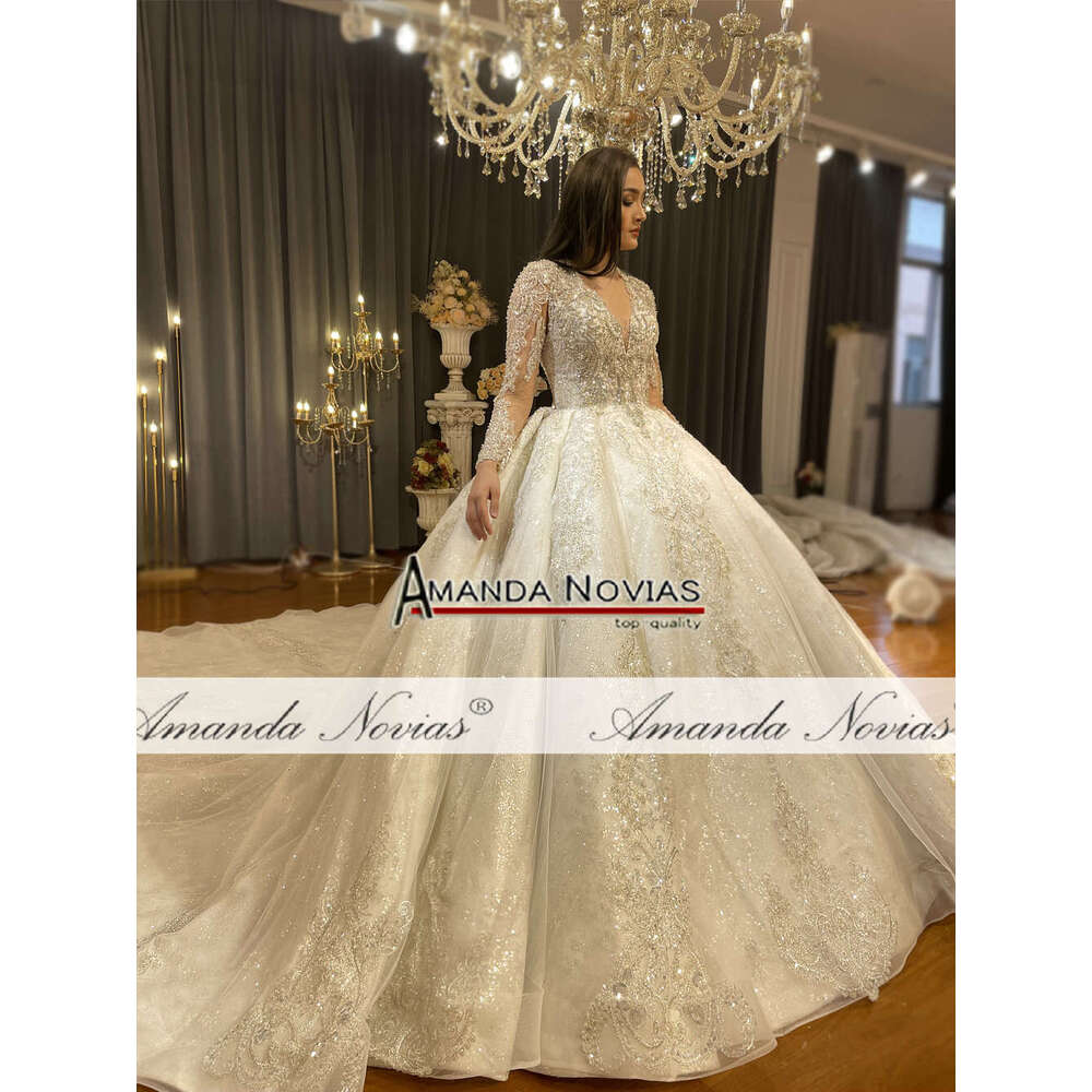 Customized Long Train Wedding Dress Lace