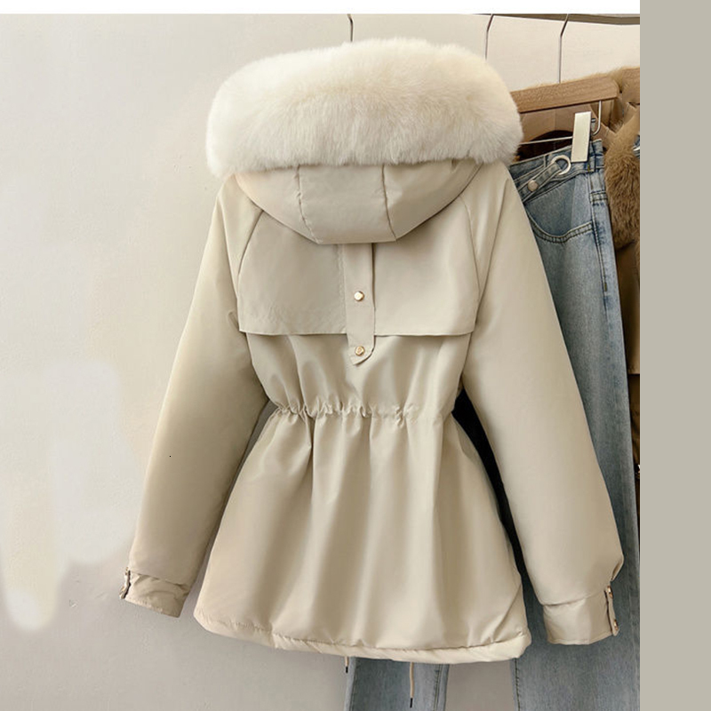 Winter Plus Size 3Xl Thick Parka Women Detachable Hooded Outerwear Big Fur Collar Student Cotton Padded Jacket