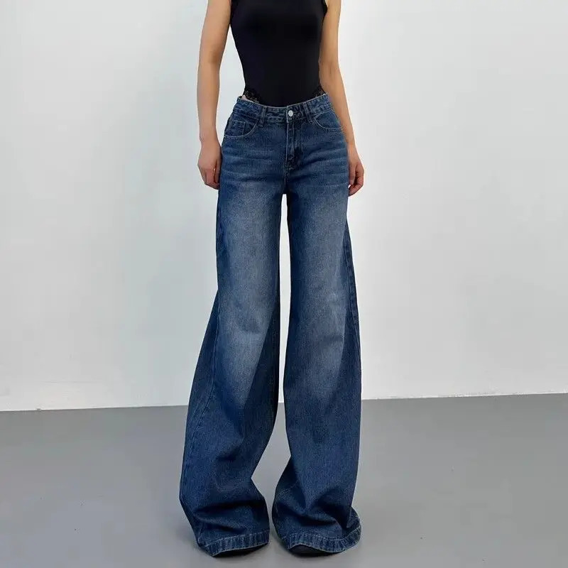 Retro American plus straight leg women jeans washed and versatile Gothic Harajuku loose fit high waisted casual y2k pants 241121