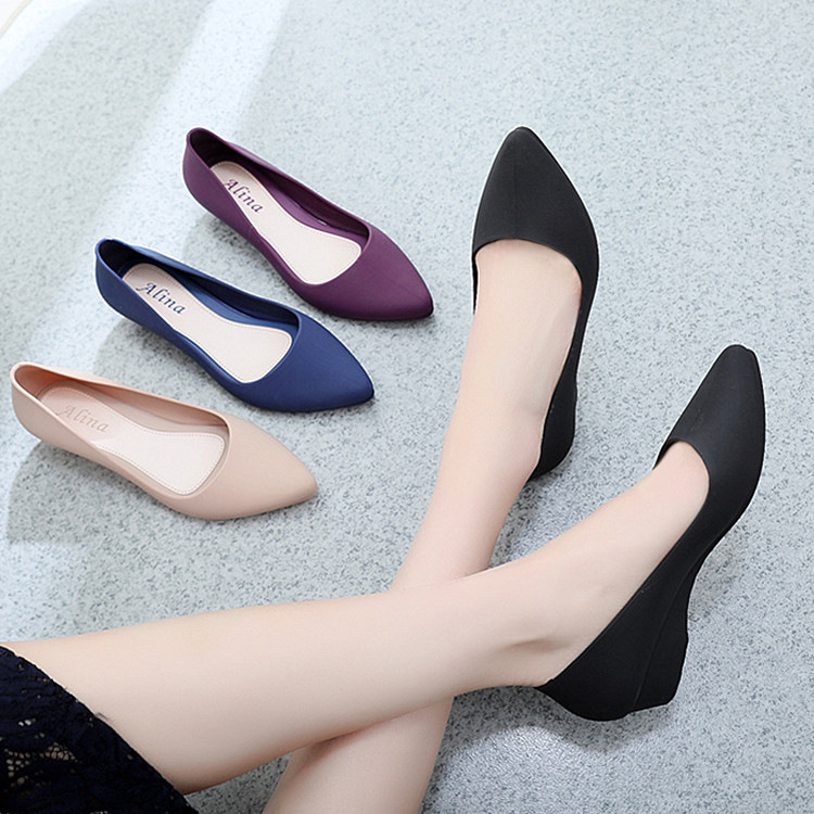 Wholesale New Arrival Women Jelly Comfort Office Lady Slip on Flats Korean Candy Color Waterproof Casual Shoes