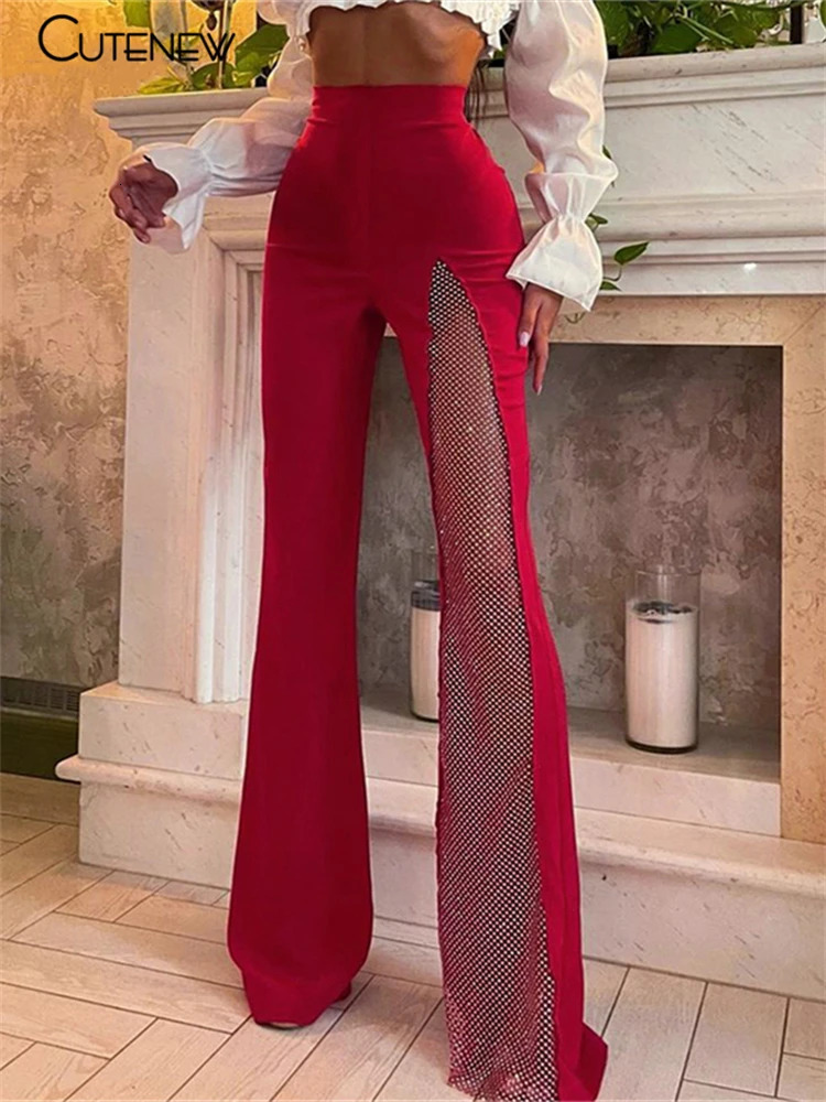 NIBBER Sexy Mesh Patchwork One Shoulder Playsuit Elegant Solid Skinny Flare Pants Jumpsuit Fashion Lady Party Streetwear 241120