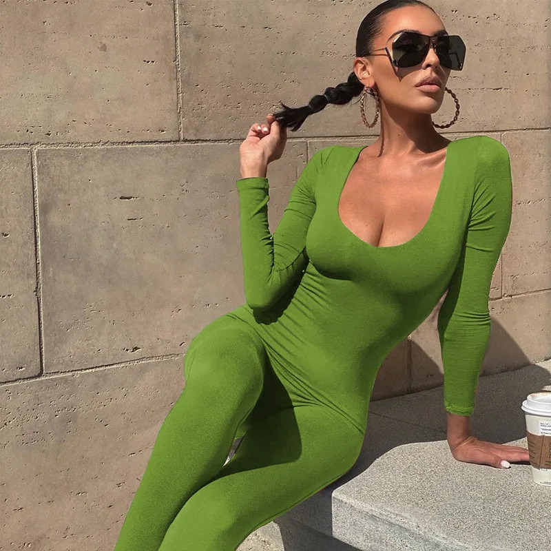 Sexy Jumpsuit Autumn Solid Long Sleeve Bodycon Black Rompers Fashion Sports Streetwear Casual Skinny Overall Female y241120