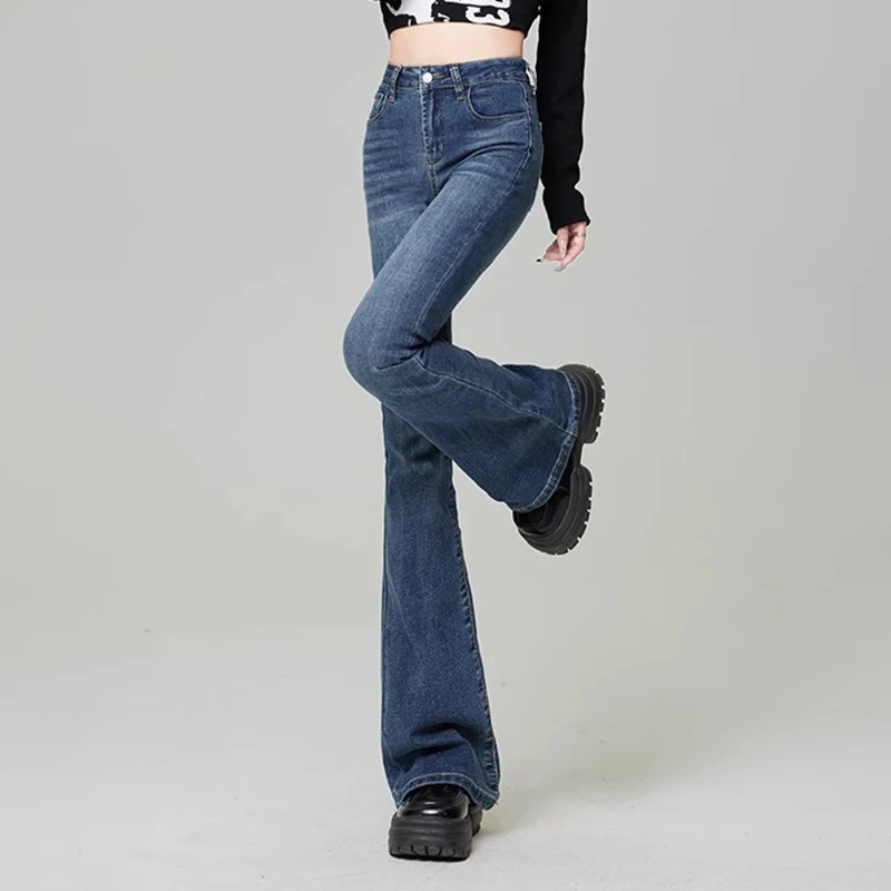 Womens Retro Street Bell Bottom Jeans Womens Sexy Slim Fit Denim Shining Pants Dark Blue Light Blue Black Grey Trousers 241122