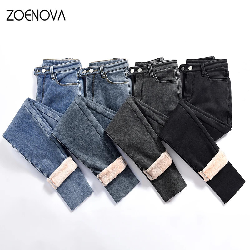 ZOENOVA Winter Warm Velvet Jeans for Women Elastic Casual Women Trouser Women Pantalon Jeans Y2K Jeans Soft Legs 241122