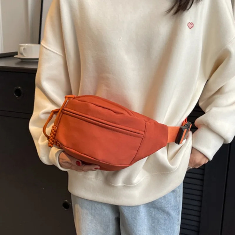 Waist Bag Women Canvas Leisure Portable Zipper Korean Style Chest Shoulder Sports y241115