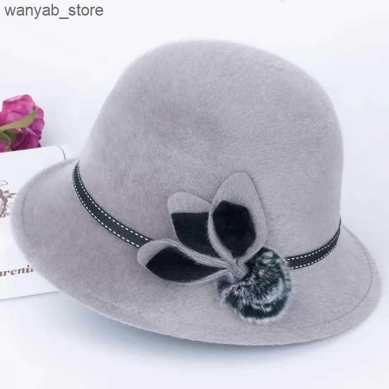 Wide Brim Hats Bucket Hats Fedoras Cap Jazz Cap Women Pompom Dome Hat Bowler Dome Wool Hat Vintage Elegant Wool Ladies Church Hat Winter Autumn Warm C