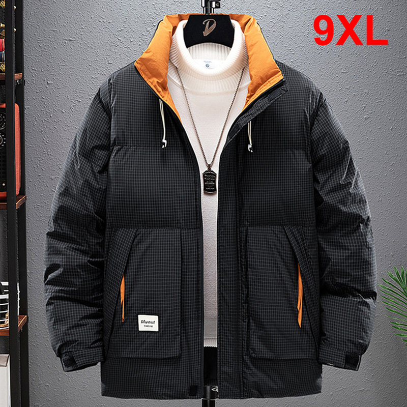 Winter Parkas Men 8XL 9XL Plus Size Thick Padded Jacket Coat Fashion Casual Cargo Plaid Male Big 241126