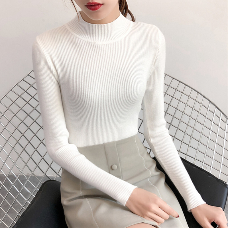 New semi high neck bottom women's long sleeved inner layer new pullover versatile slim knit designer sweater