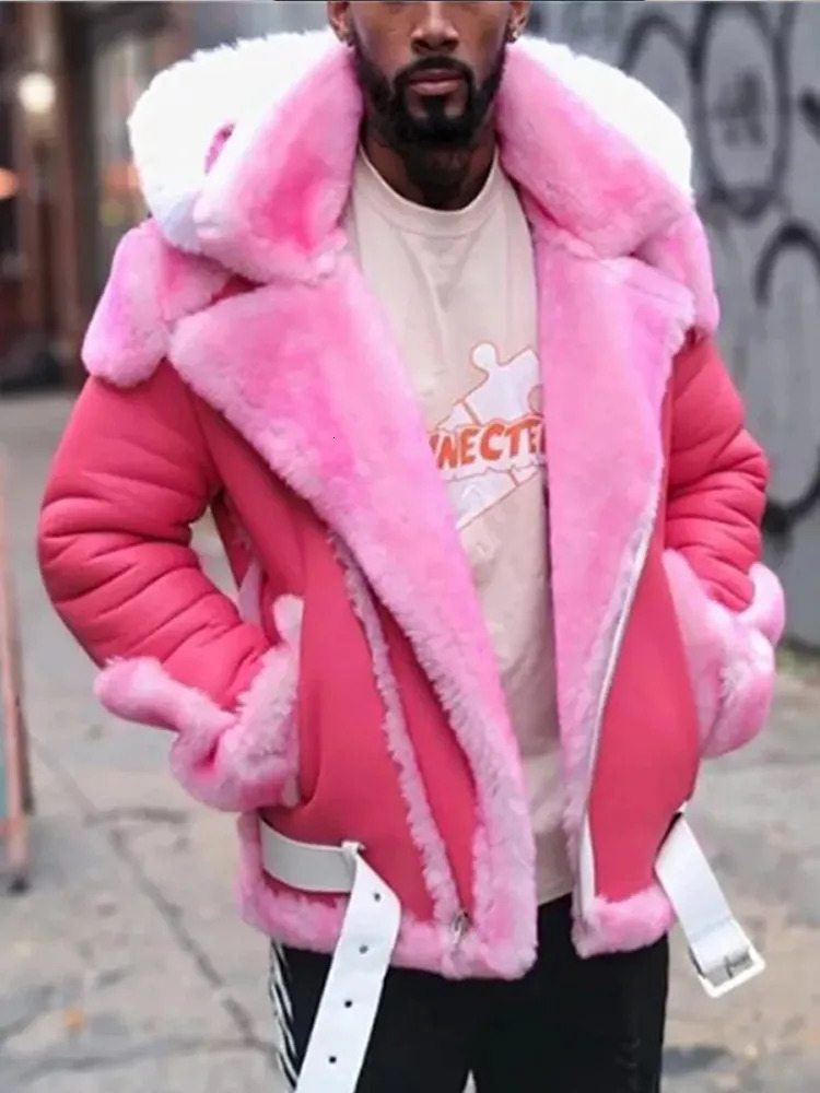 Leather Fleece Thicken Fur Coat Fashion Male Pu Zipper Short Jacket 2024 Winter Men Warm Pilot 241120